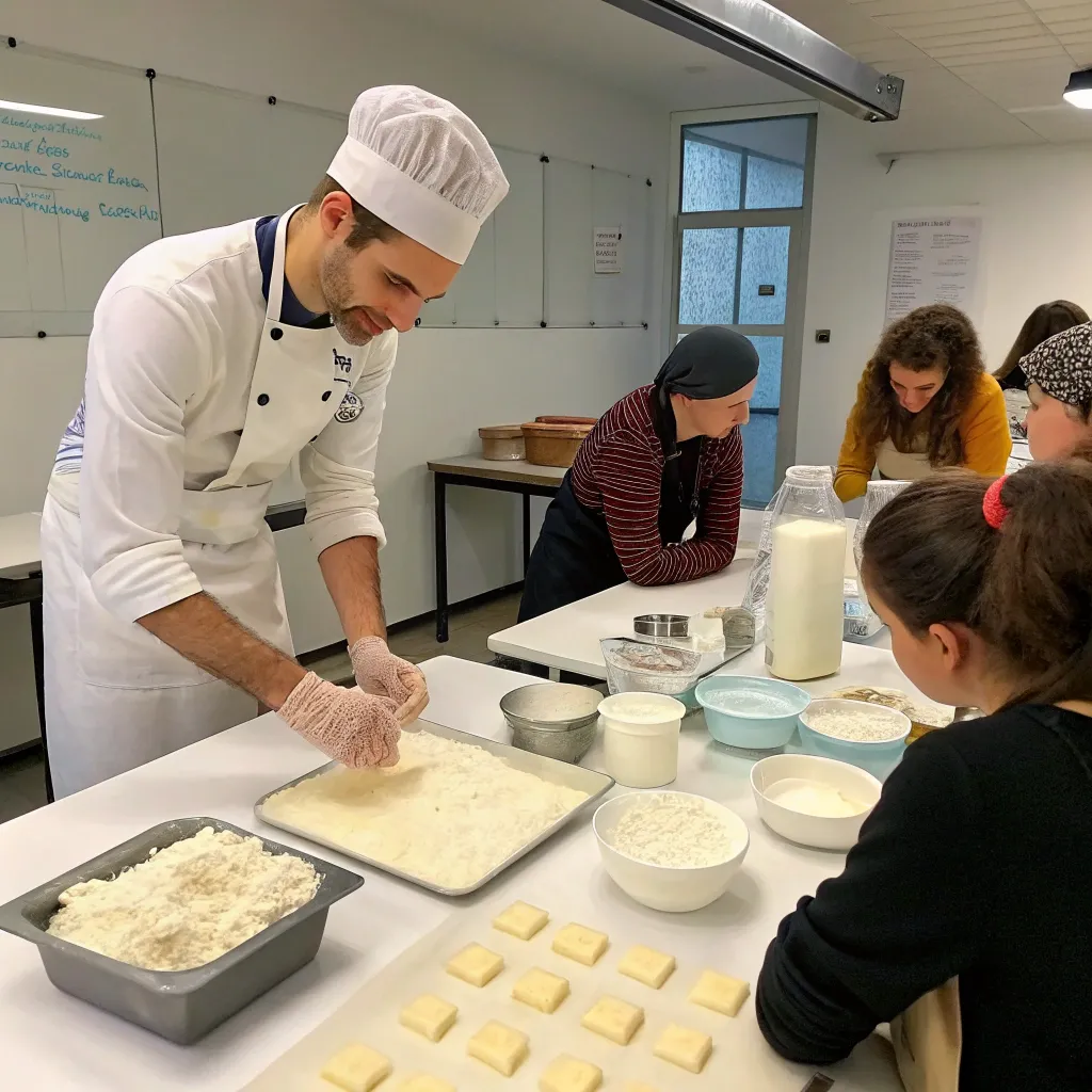 Instructor demonstrating cheese making in class