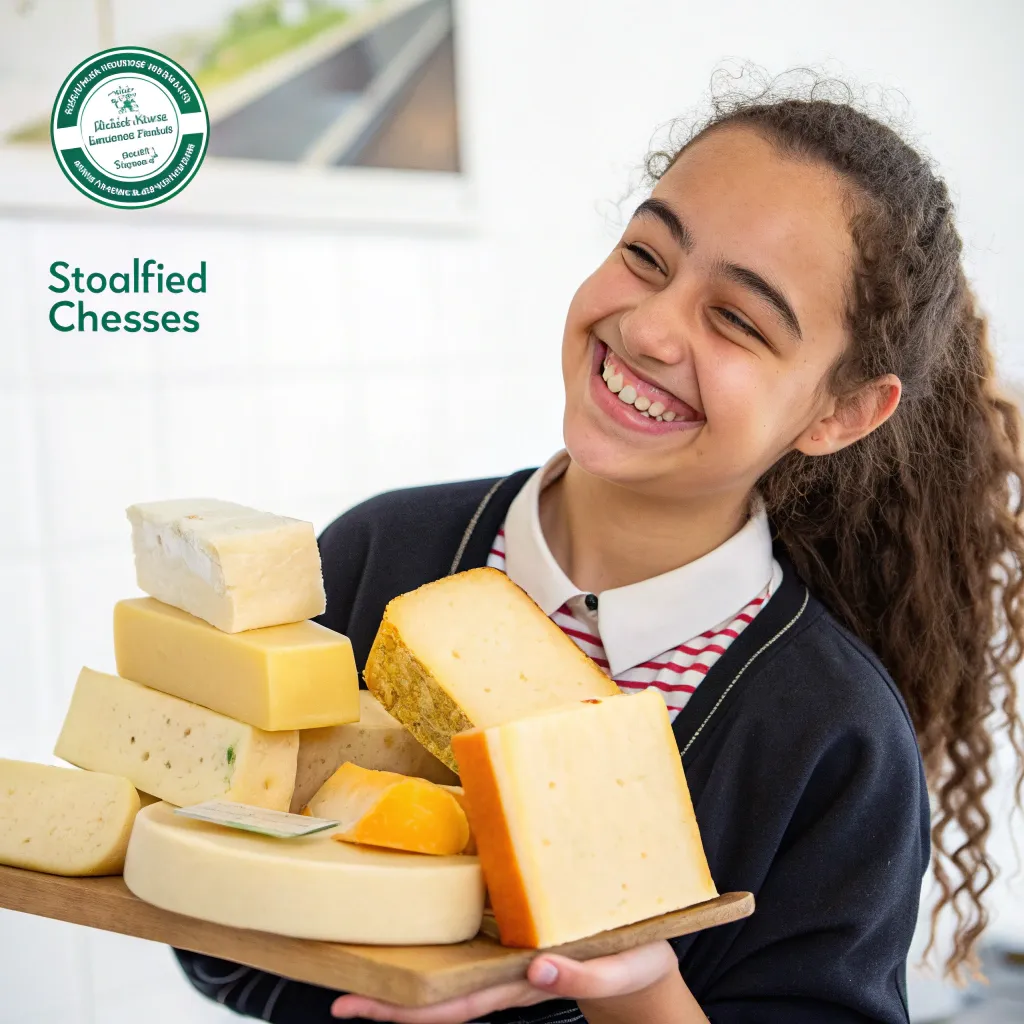 Satisfied student with cheese products